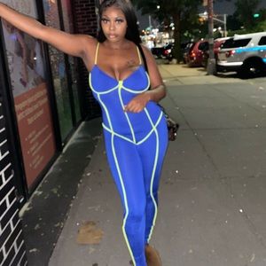Neon green and blue one piece jumpsuit